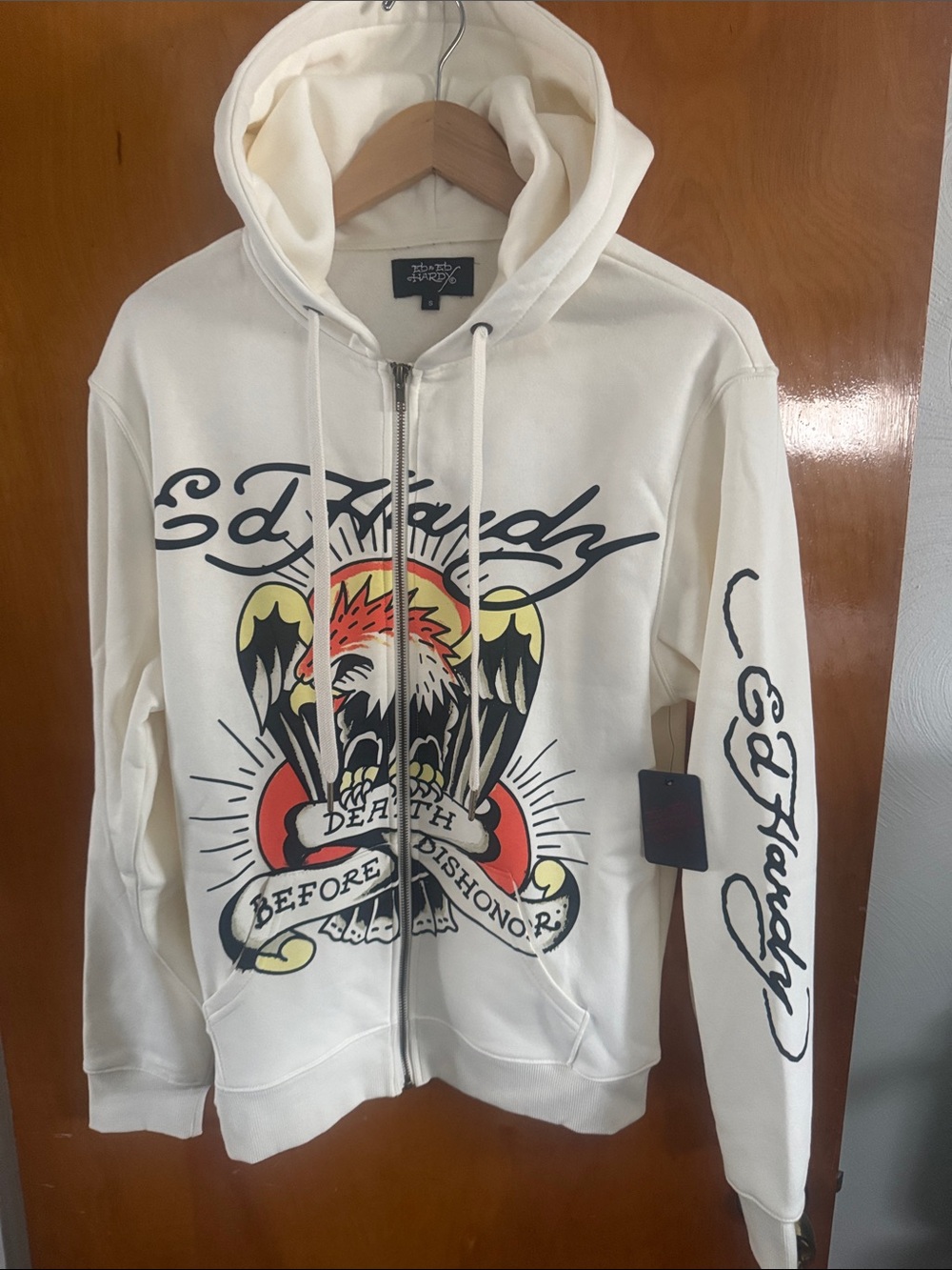 Ed Hardy Hoodie Mens Small White Fleece Full Zip